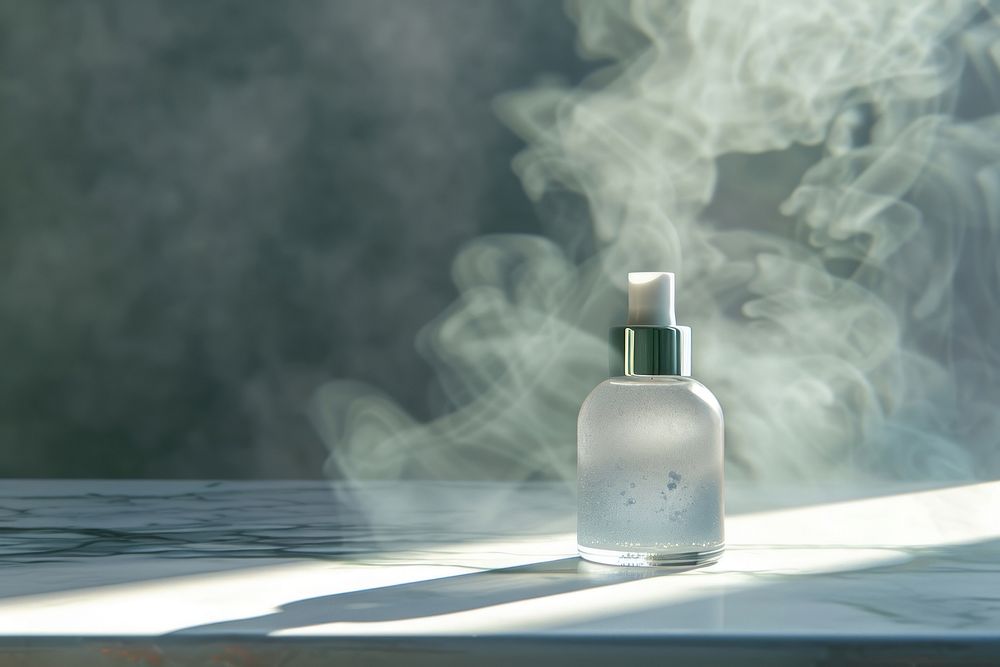 Aromatherapy ingredients perfume bottle smoke.