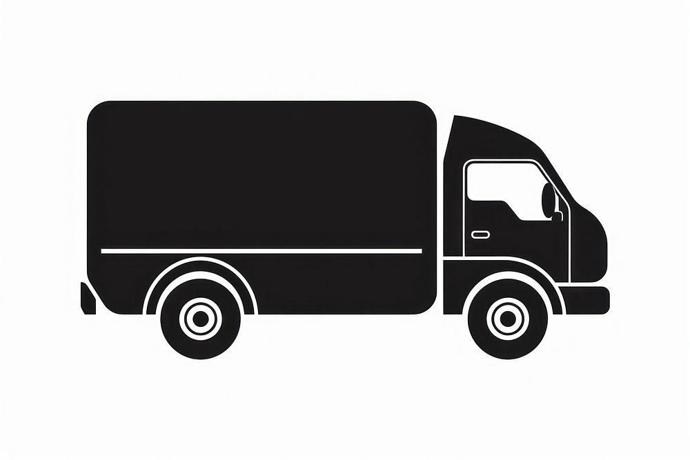 Silhouette flat vector Fast shipping delivery truck icon vehicle black van.