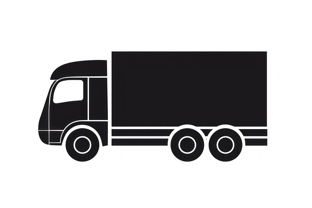 Silhouette flat vector Fast shipping delivery truck icon vehicle black white background.