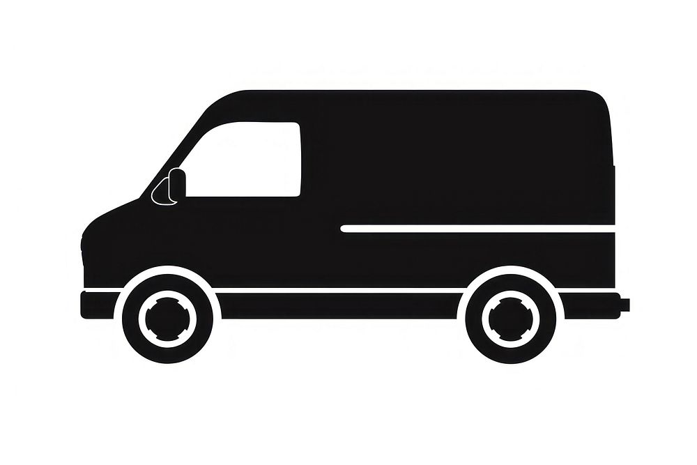 Silhouette flat vector Fast shipping delivery truck icon vehicle minibus black.