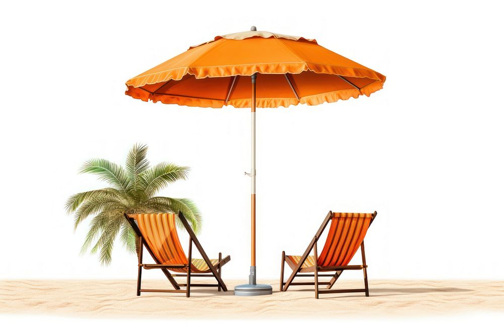 Umbrella with palm trees and sand chair architecture furniture.