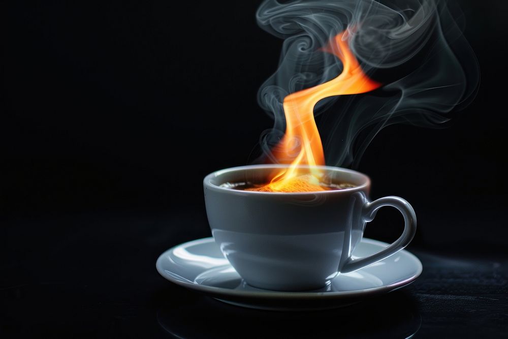Coffee fire flame drink cup mug.