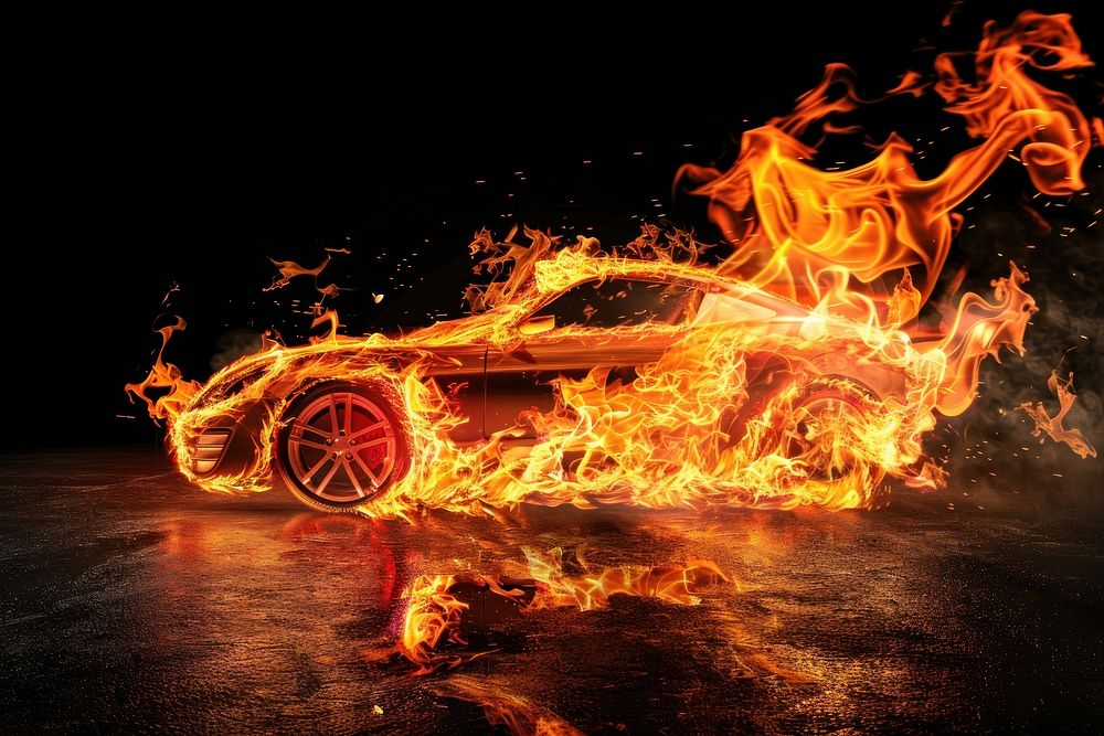 Car fire flame vehicle bonfire wheel.