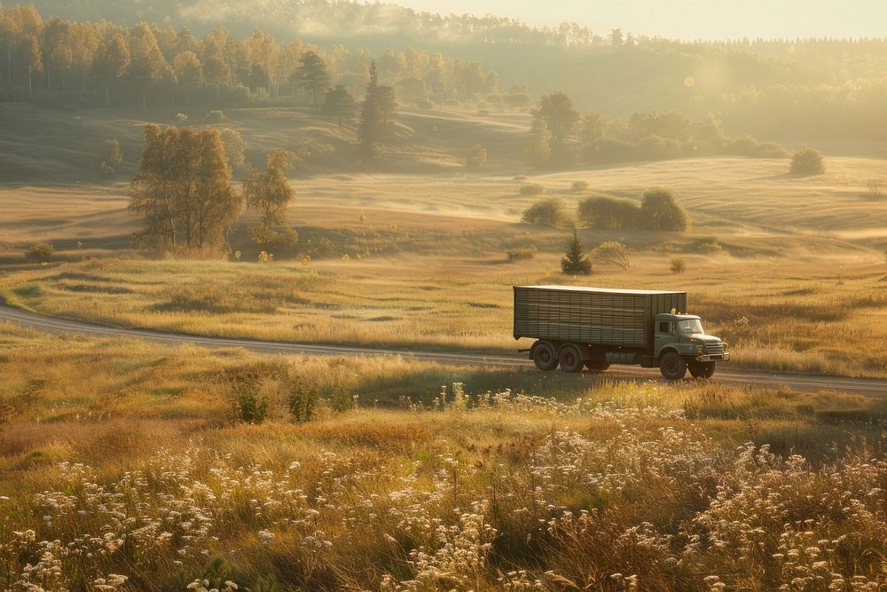Cargo truck landscape grassland outdoors.