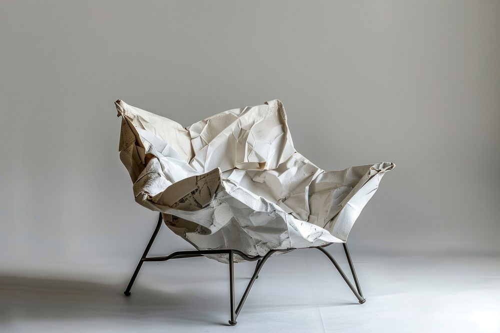 Chair in style of crumpled furniture paper art.