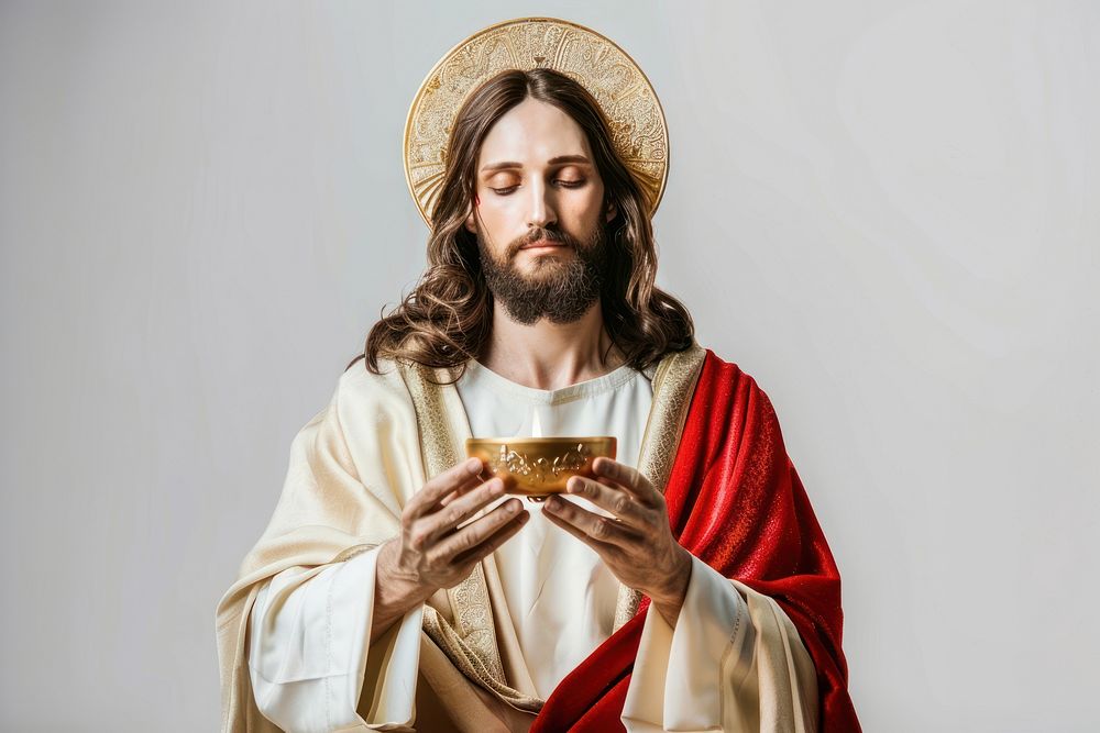 Christ eucharist beverage person priest.