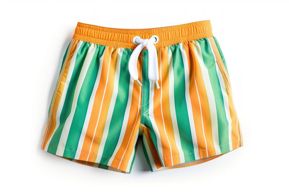 A stripes colorful swimming trunk man shorts trunks yellow.