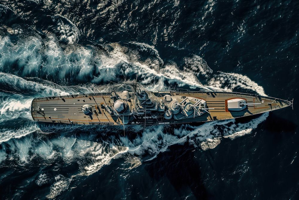 Aerial top view battleship military vehicle warship.