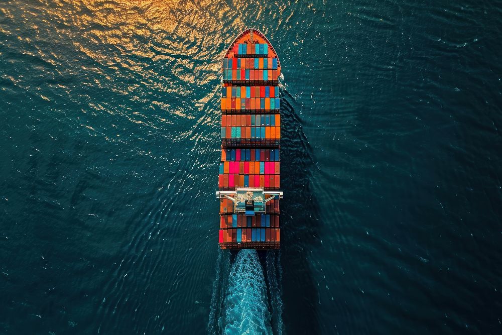 Aerial top view container cargo ship transportation vehicle sea.
