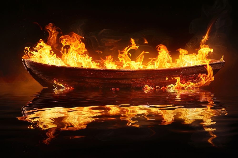 Boat fire flame bonfire vehicle transportation.