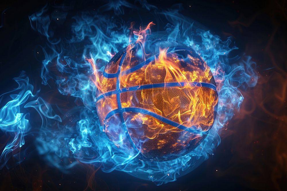 Basketball fire flame backgrounds sphere blue.