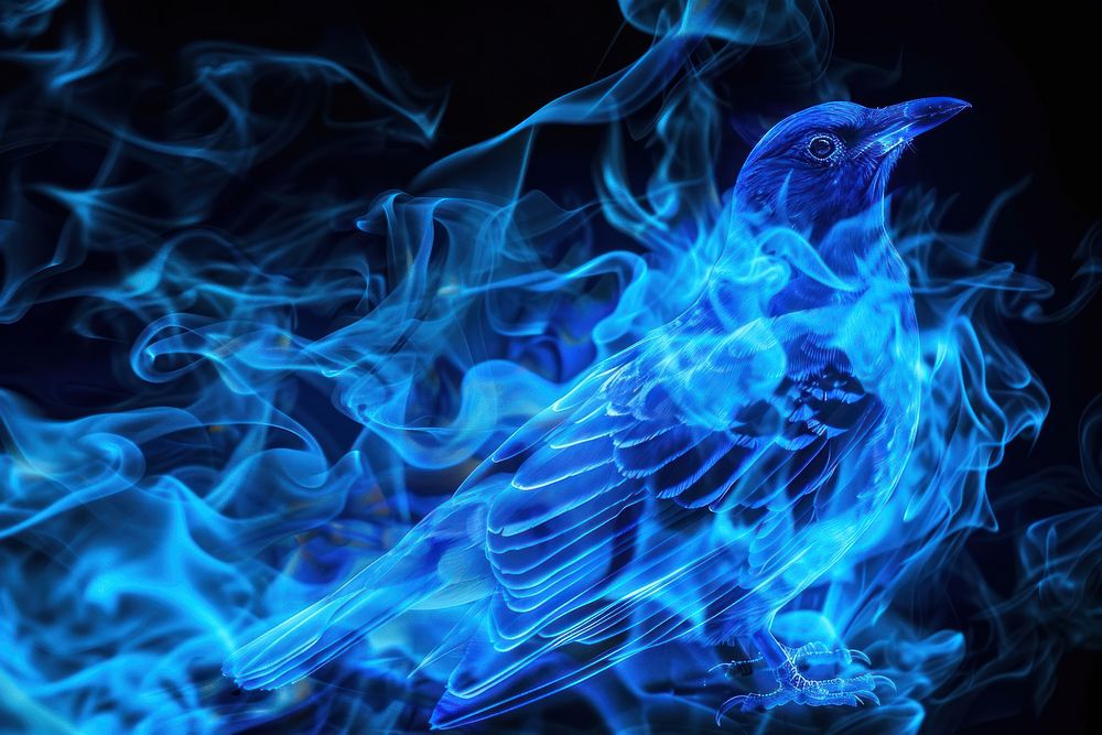 Bird fire flame blue backgrounds black background.