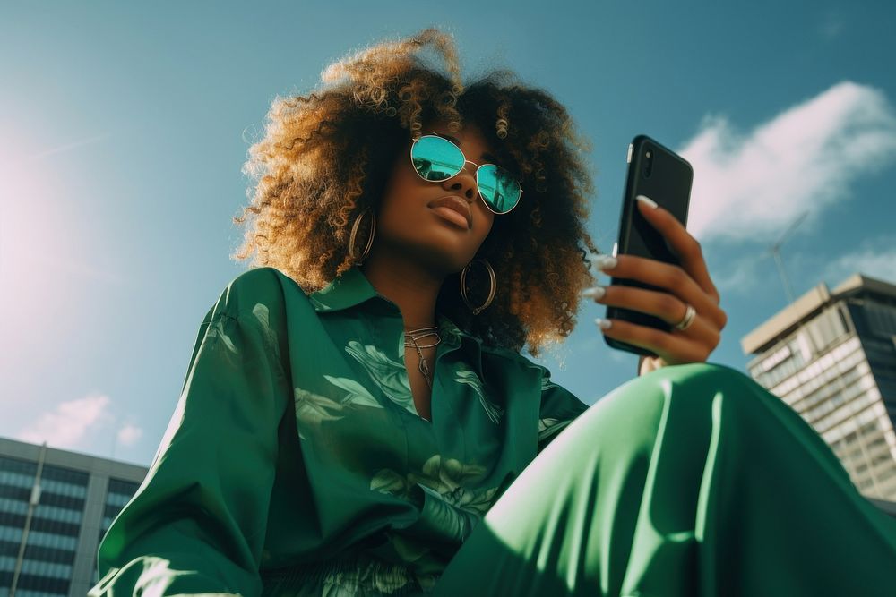 Black girl wearing green photography selfie adult.