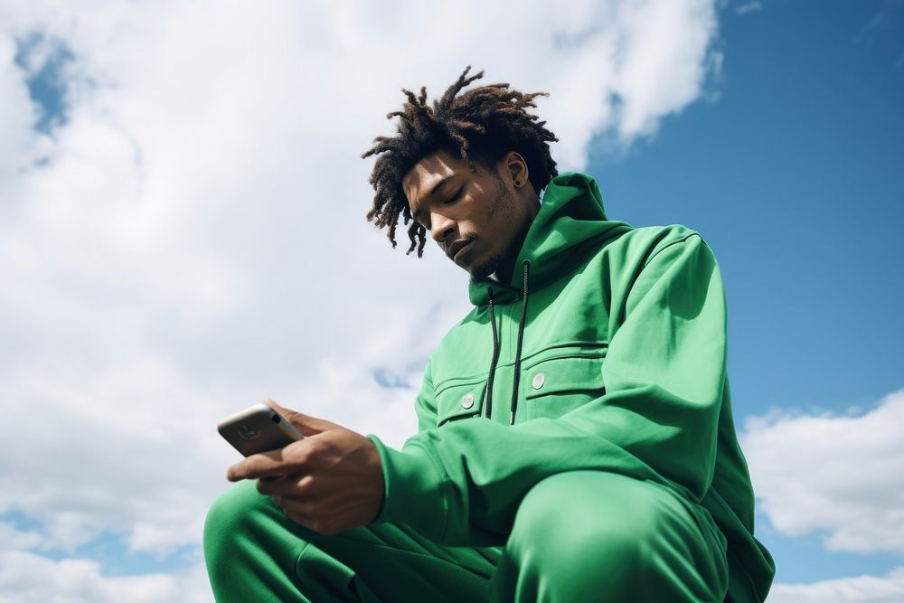 Black man wearing green photography adult sky.