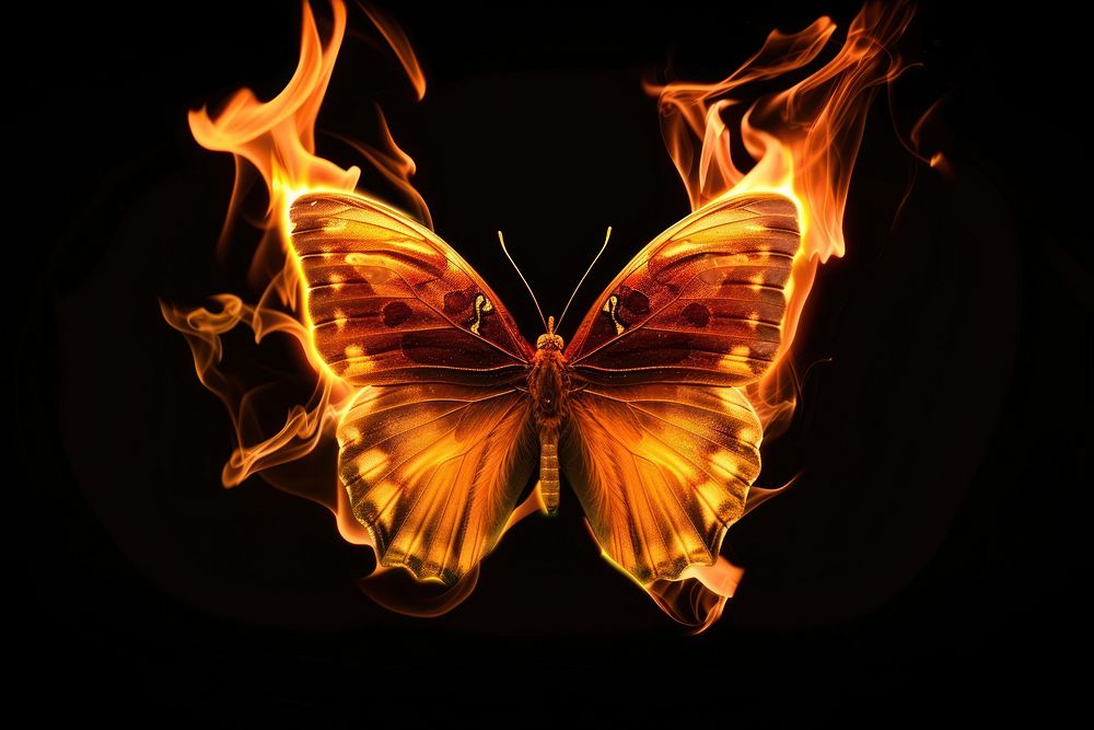 Butterfly fire flame insect black background invertebrate.