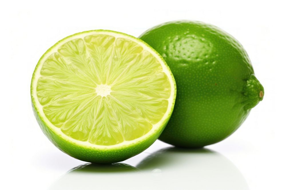 Green lime with cut in half fruit slice green.