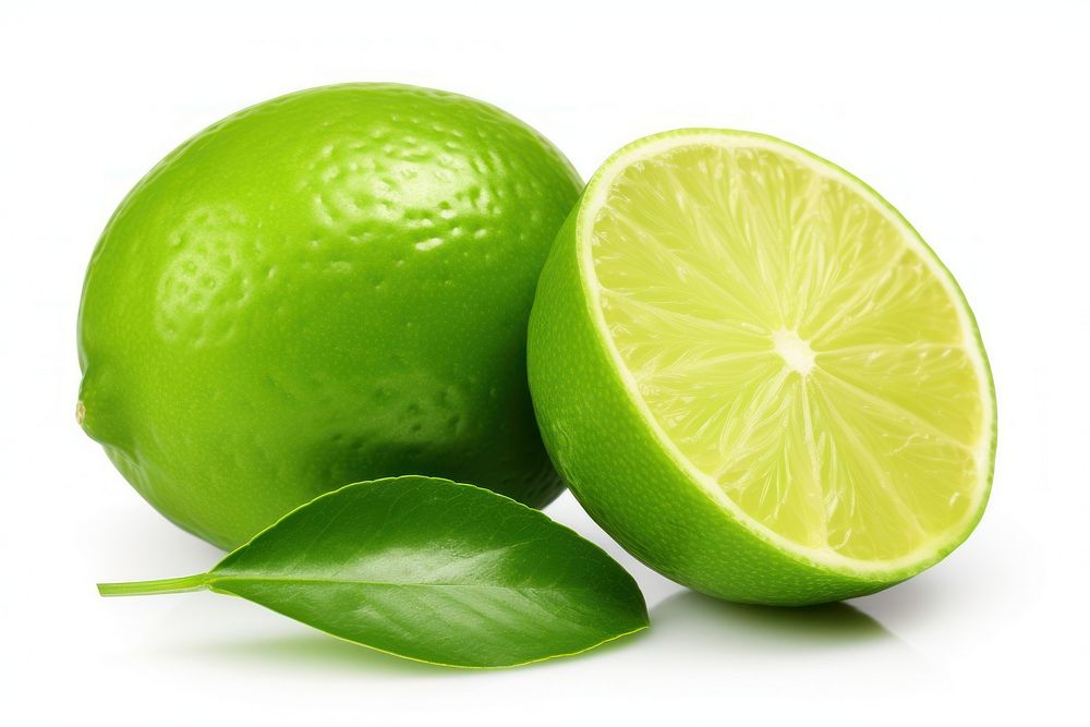 Green lime with cut in half fruit plant green.