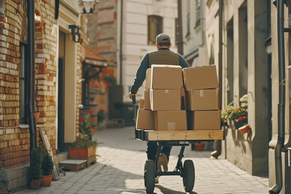 Delivery Pushes Hand Truck cardboard box pushing.