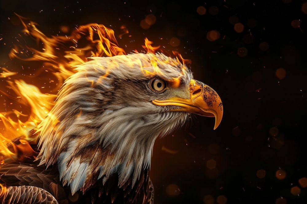 Eagle fire flame animal bird beak.