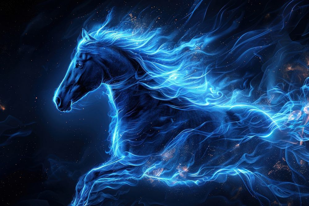 Horse fire flame animal mammal blue.