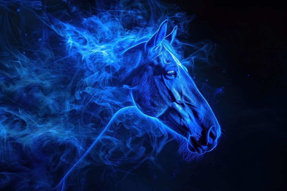 Horse fire flame blue backgrounds animal.