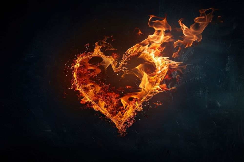 Heart fire flame black background illuminated creativity.