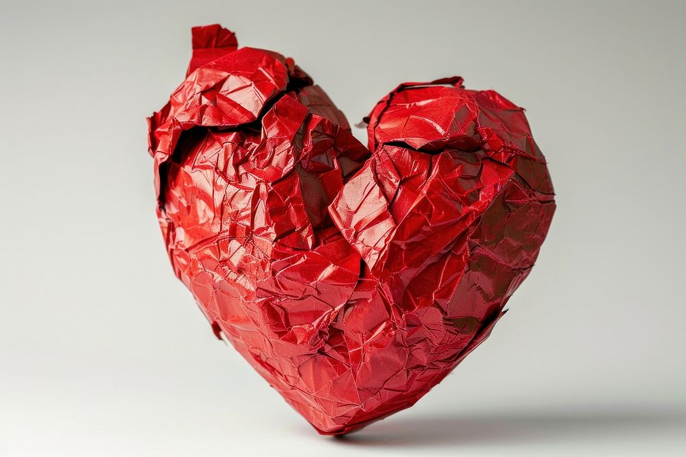 Heart in style of crumpled paper clothing apparel.