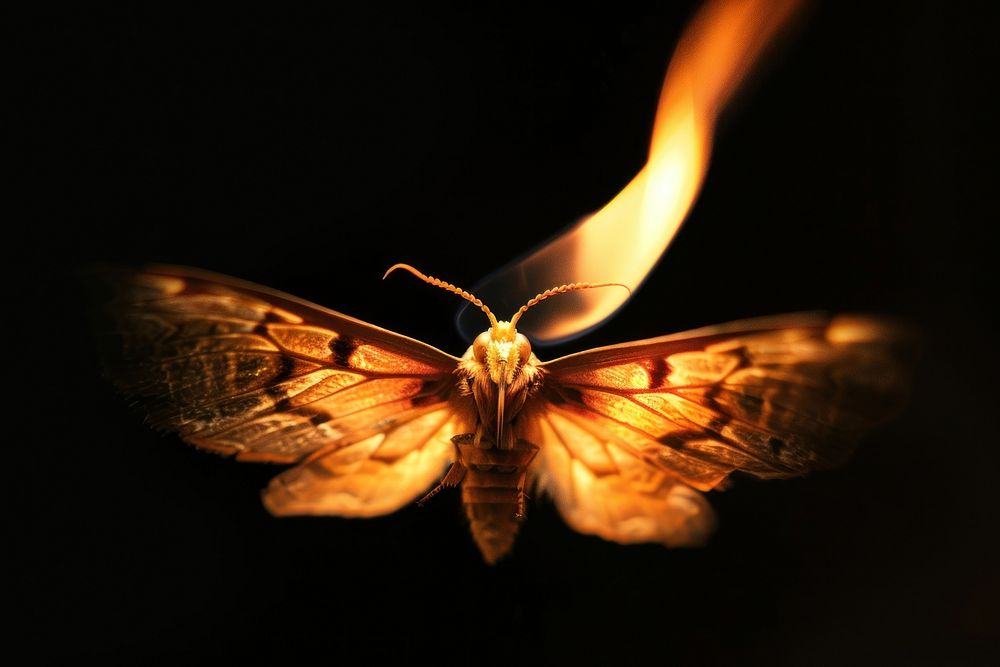 Insect fire flame butterfly animal black background.