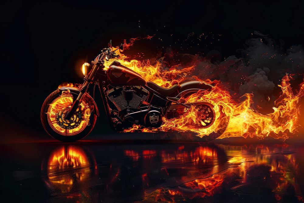 Motorcycle fire flame outdoors vehicle transportation.