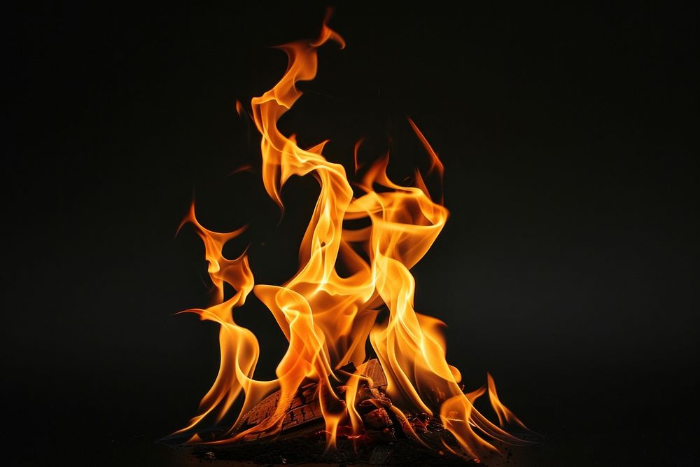 Mountain fire flame bonfire black background fireplace.