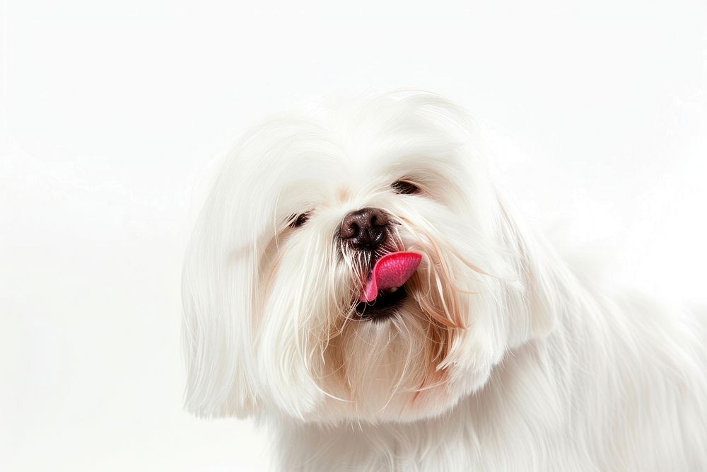 Maltese dog Licking face portrait animal mammal.