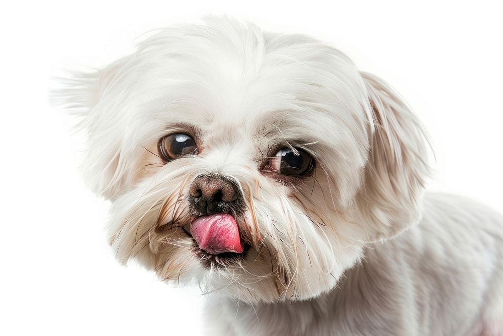 Maltese dog Licking face portrait mammal animal.