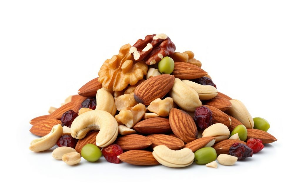 Mix of nuts and dry fruits food almond plant.
