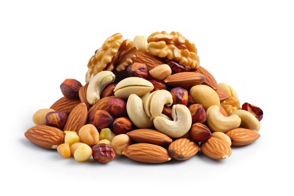 Mix of nuts and dry fruits food almond plant.