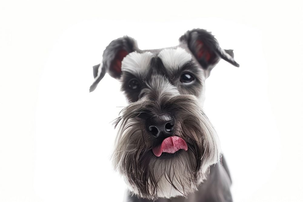 Schnauzer dog Licking face schnauzer portrait terrier.