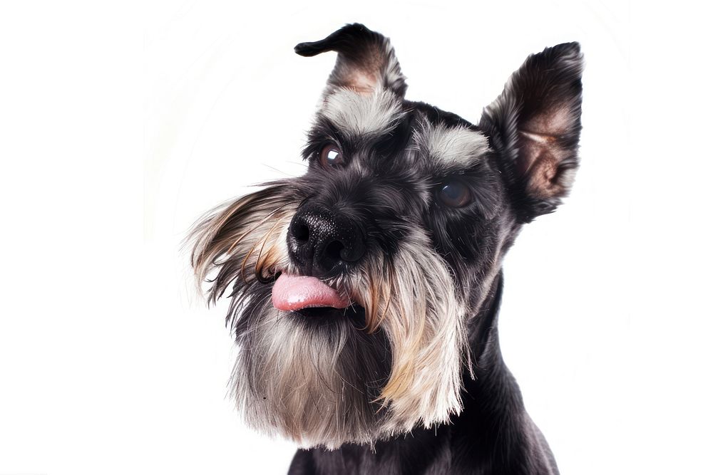 Schnauzer dog Licking face schnauzer portrait terrier.