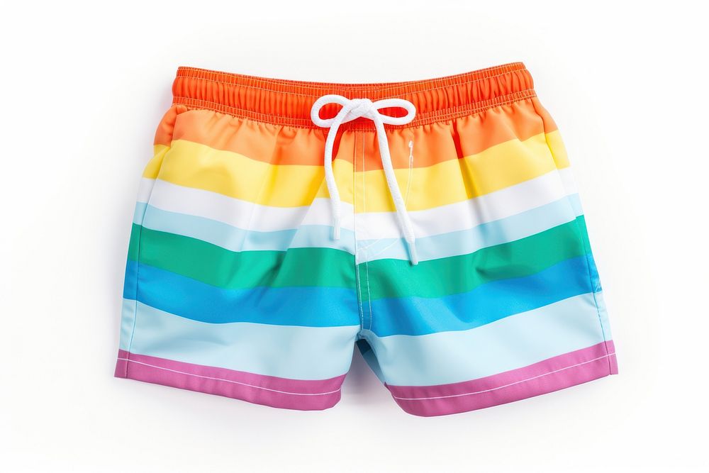 Stripes colorful swimming trunks shorts white background underpants.