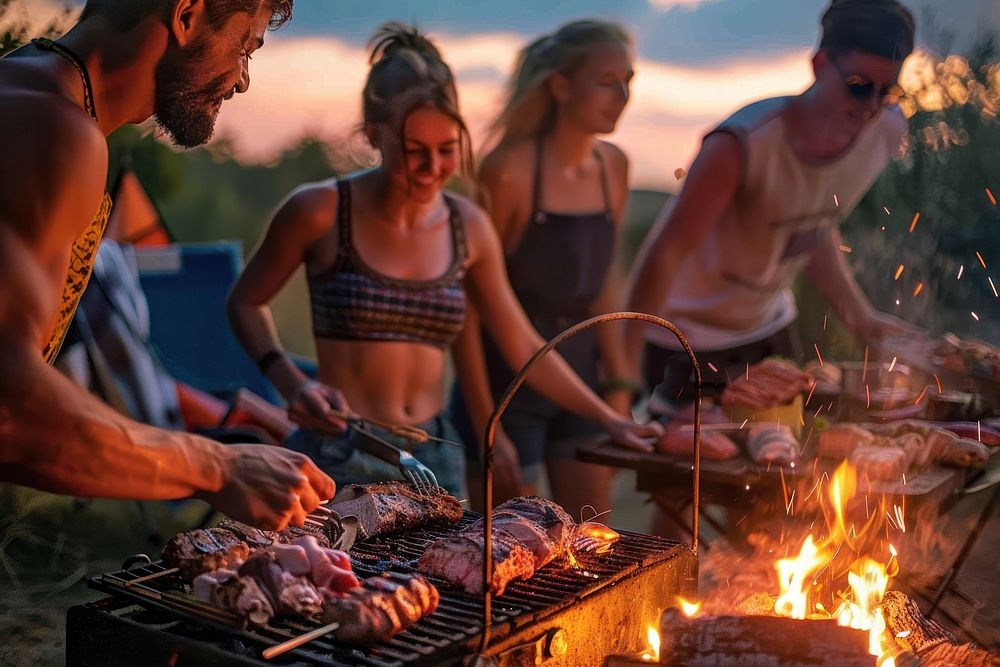 People party camping with BBQ grilling meat bbq accessories accessory.
