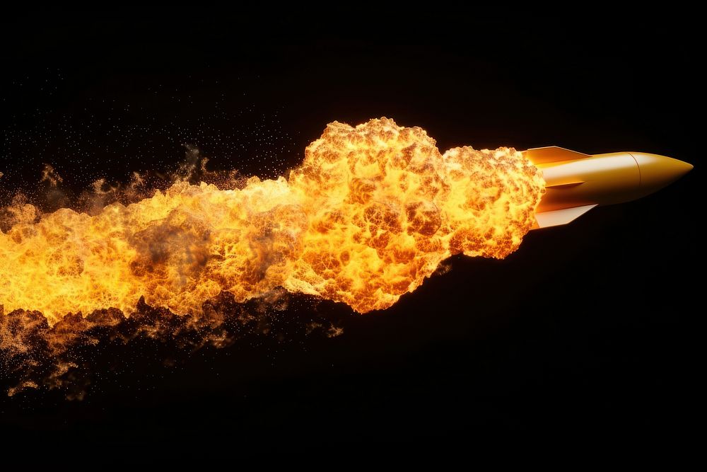 Rocket fire flame bonfire black background ammunition.