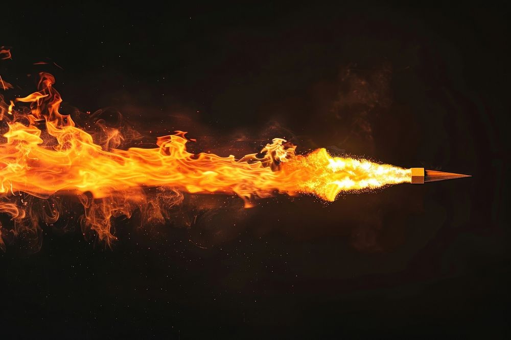 Rocket fire flame bonfire black background illuminated.