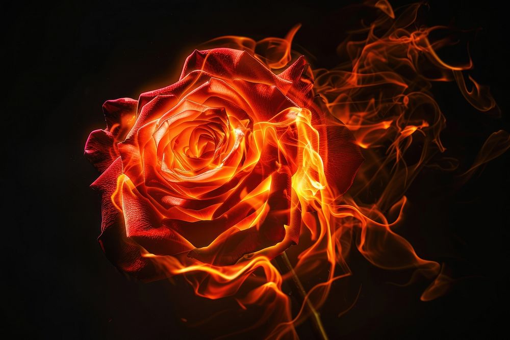 Rose fire flame pattern flower black background.