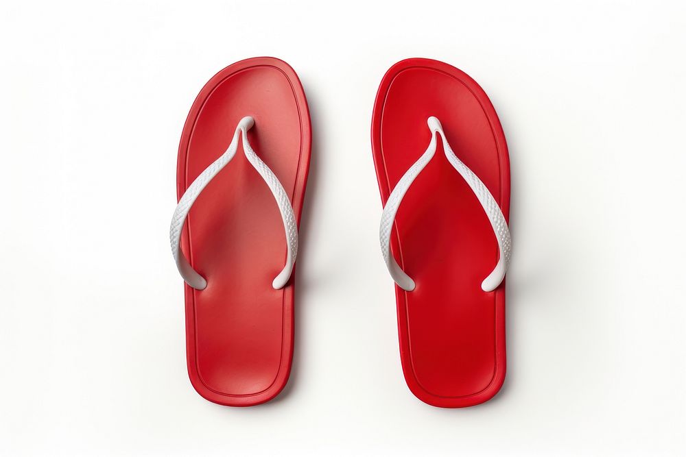 Red pair of flip flops flip-flops footwear white background.