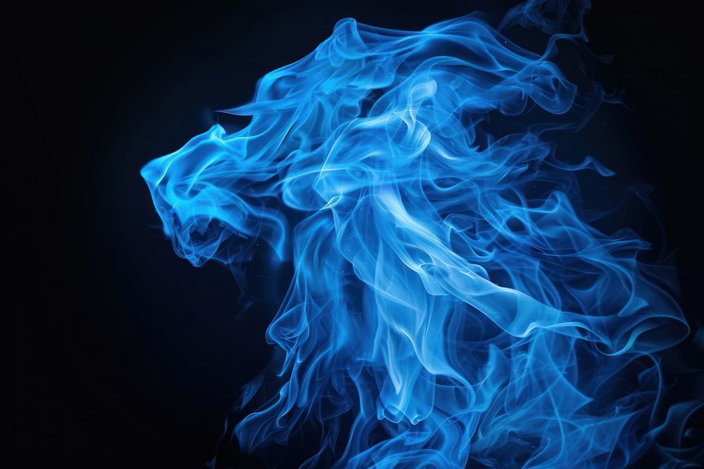 Wolf fire flame blue backgrounds smoke.