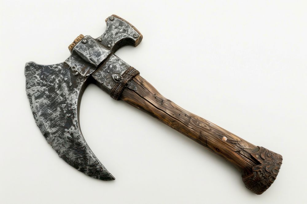 Warrior axe weapon tool white background.