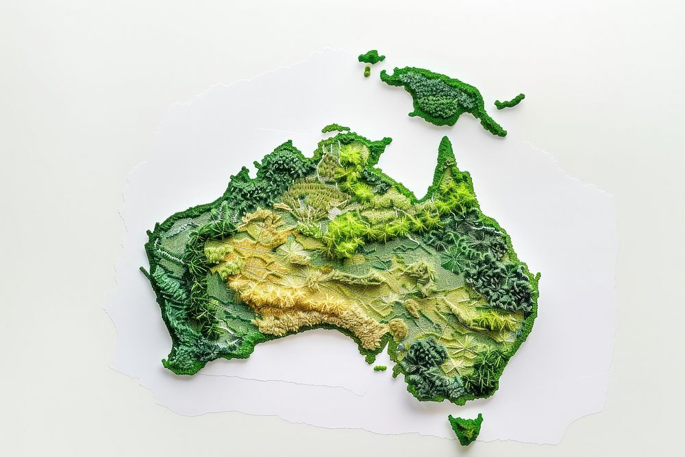 Australia map in embroidery style vegetable plant green.