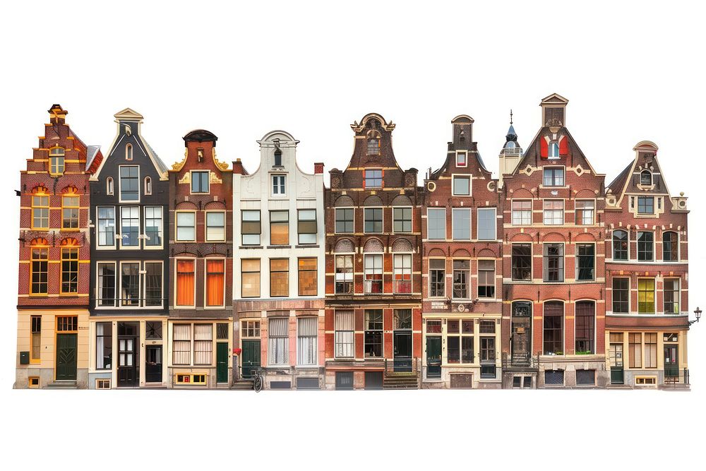 Typical canal houses in Amsterdam transportation architecture building.
