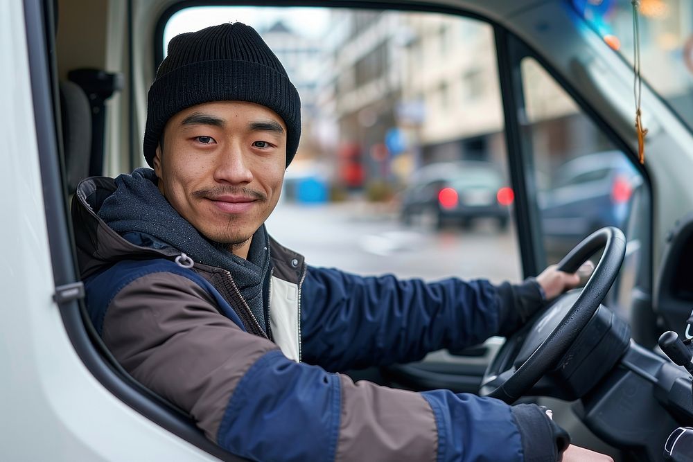 Young multi ethnic delivery driver vehicle driving adult.