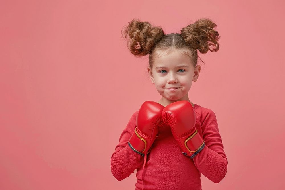Superhero girl glove boxing child.