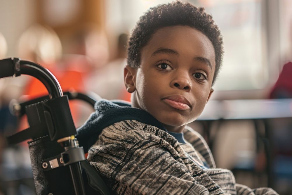 Boy on a wheel chair portrait child photo.