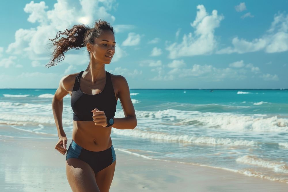 Running woman running outdoors jogging.